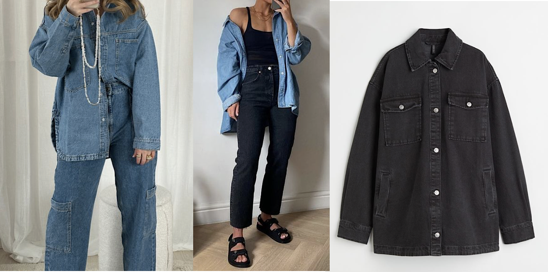 Two denim overshirts: one in classic blue, the other in dark grey