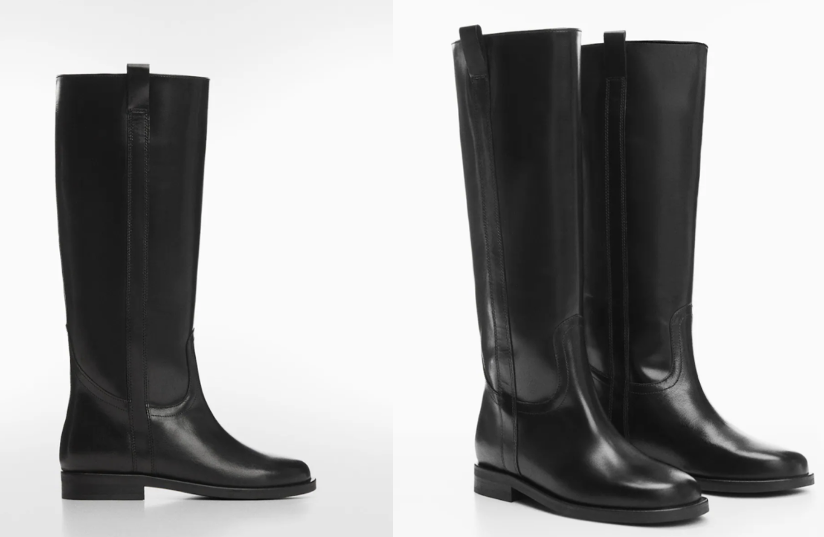 A pair of black leather high knee boots with a sleek finish