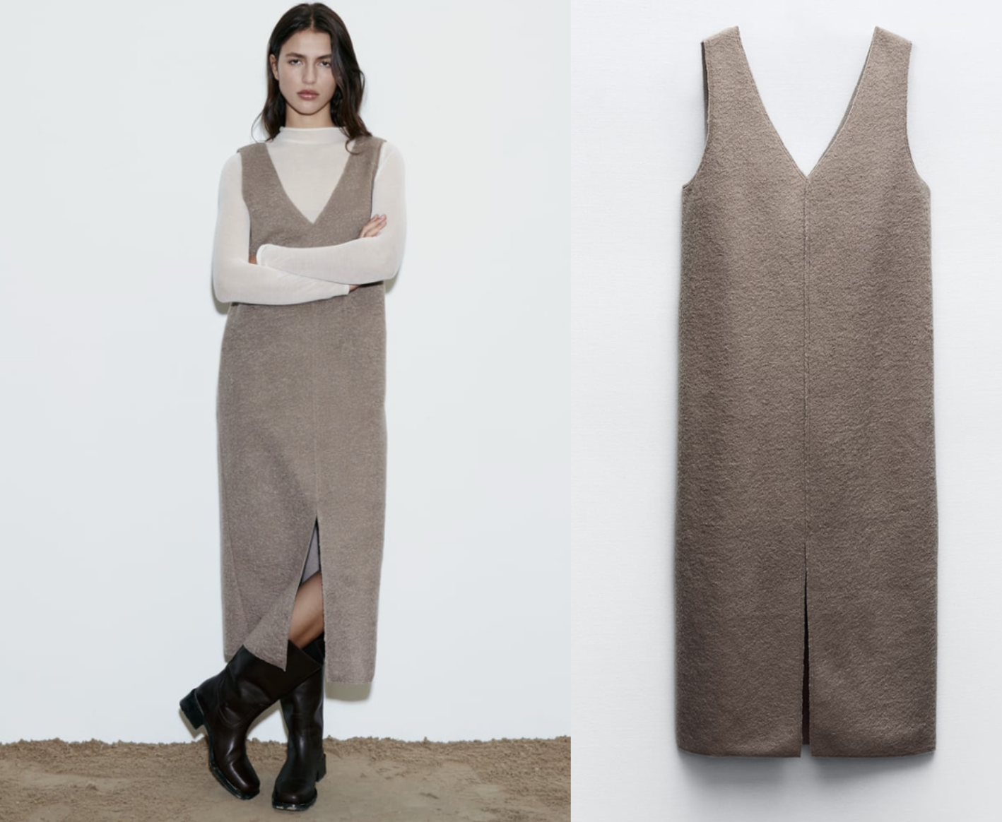 A soft, mid-length V-neck dress in an elegant flowy cut