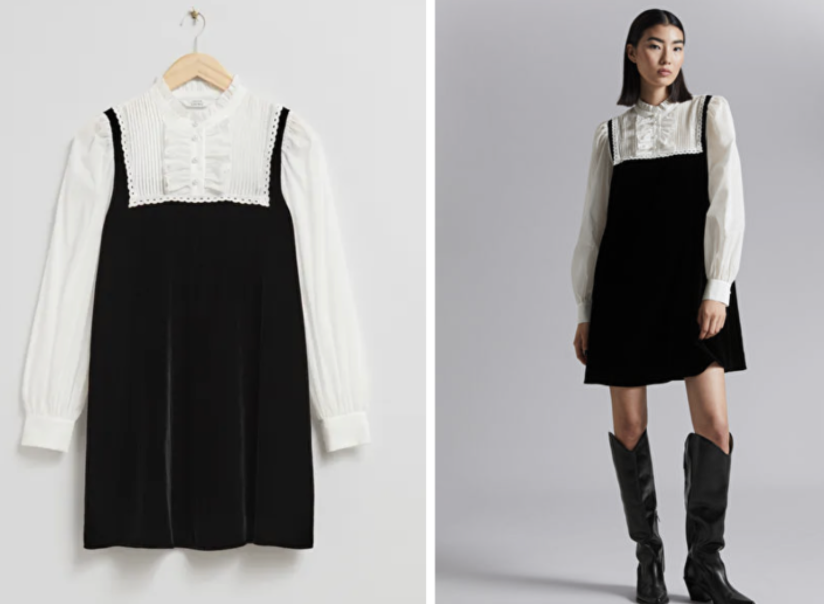 A vintage-style dress with retro patterns and structured details