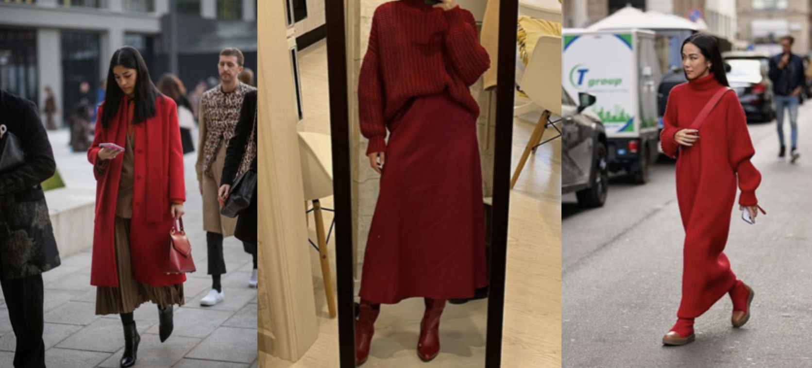 Stylish full red winter outfits styled head-to-toe