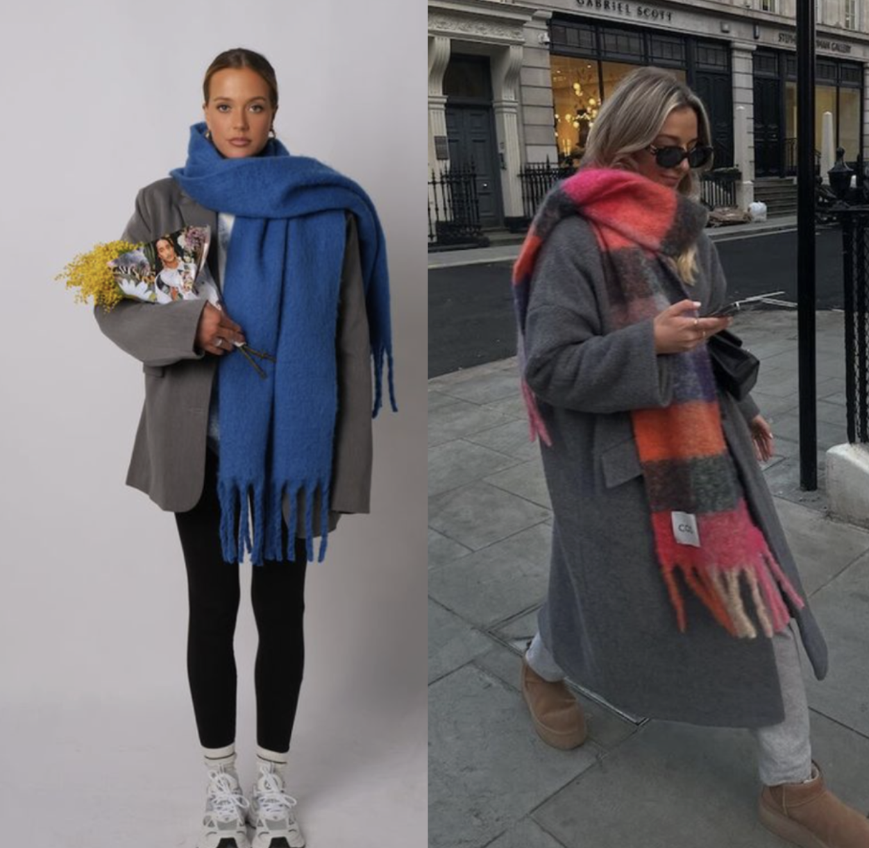 Two different winter scarves in soft fabrics