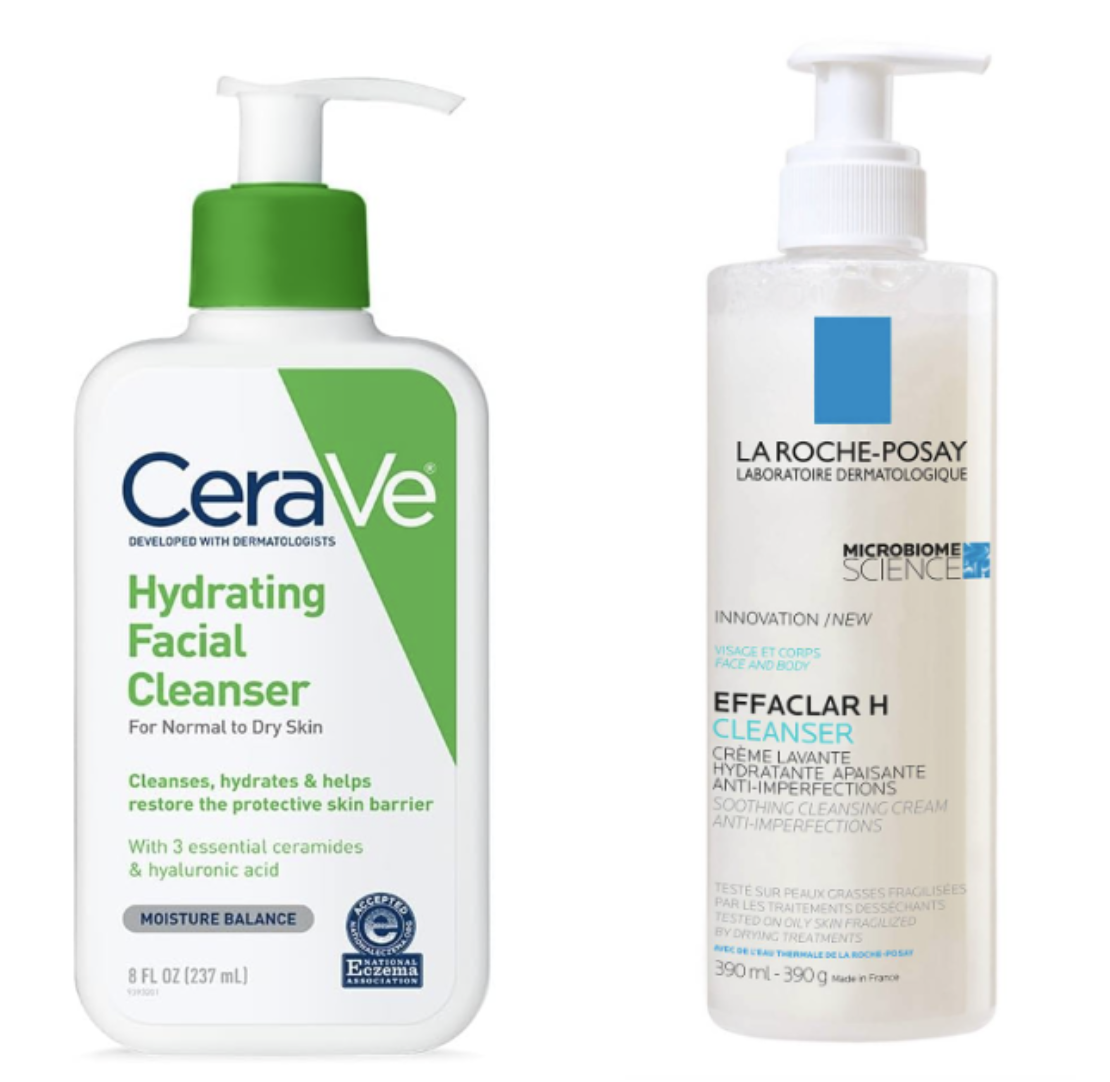 CeraVe Hydrating Cleanser for normal to dry skin next to La Roche-Posay Effaclar H Cleanser