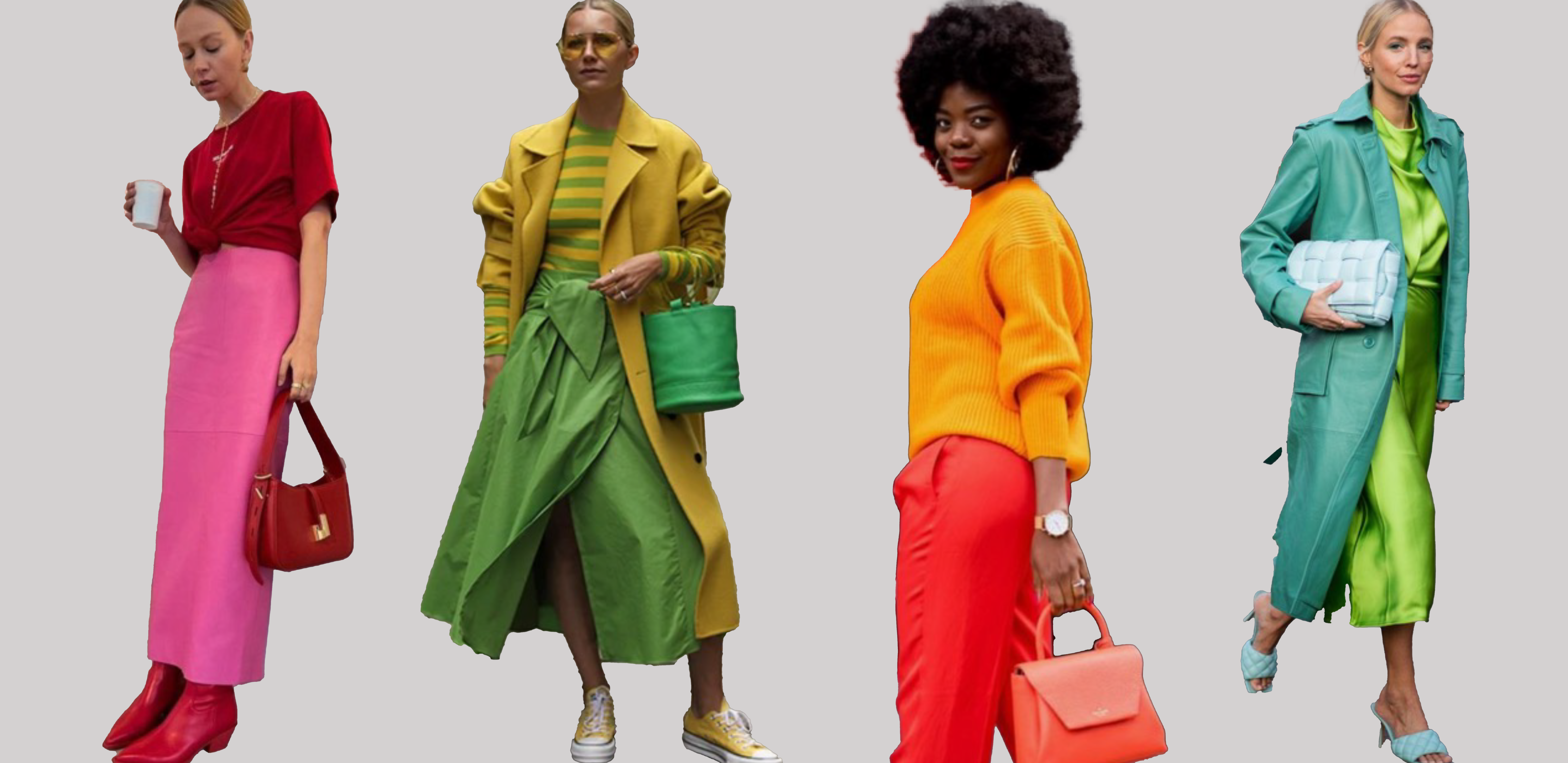 Outfits styled using analogous color combinations