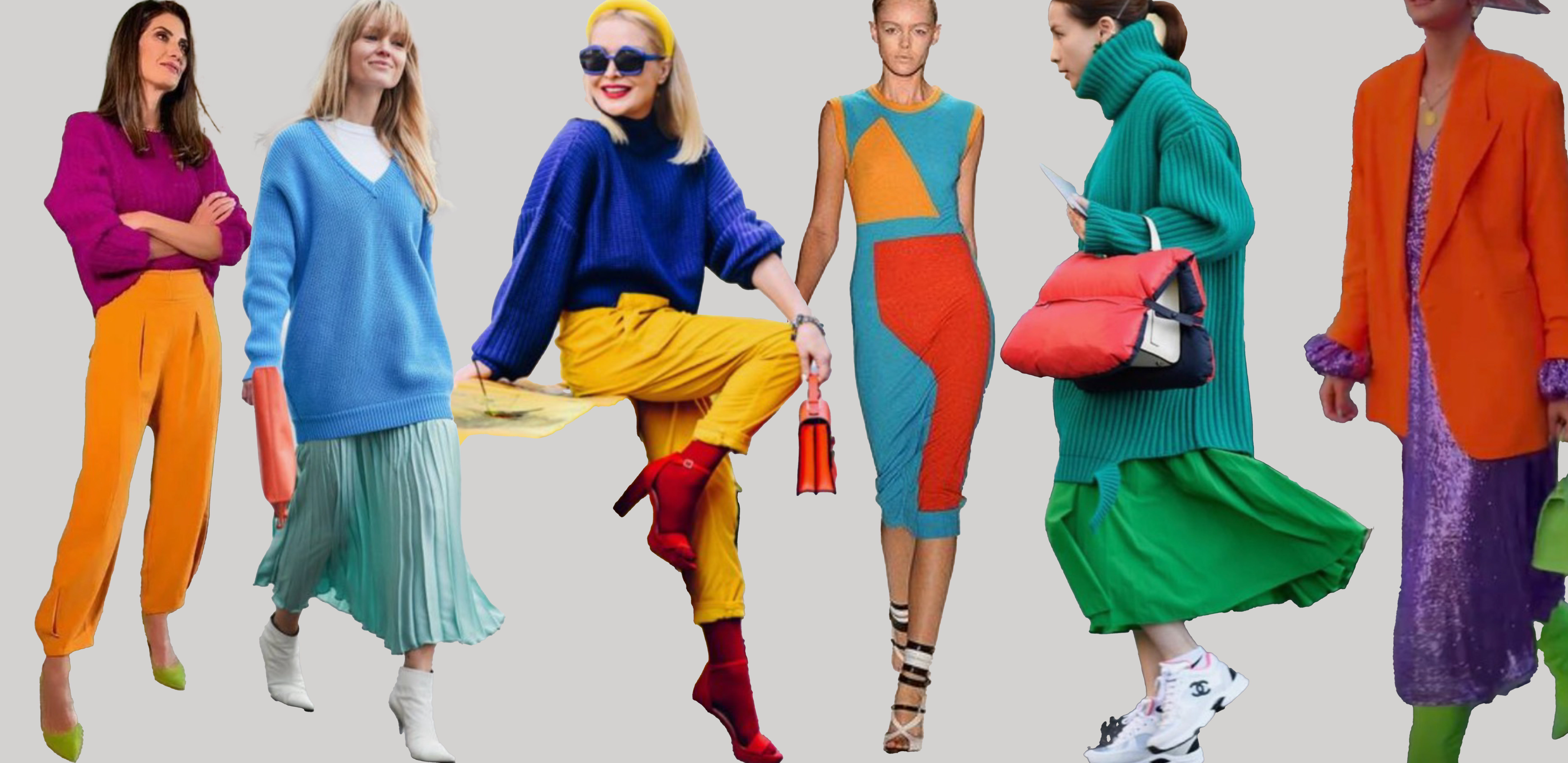 Stylish outfits using split-complementary colors