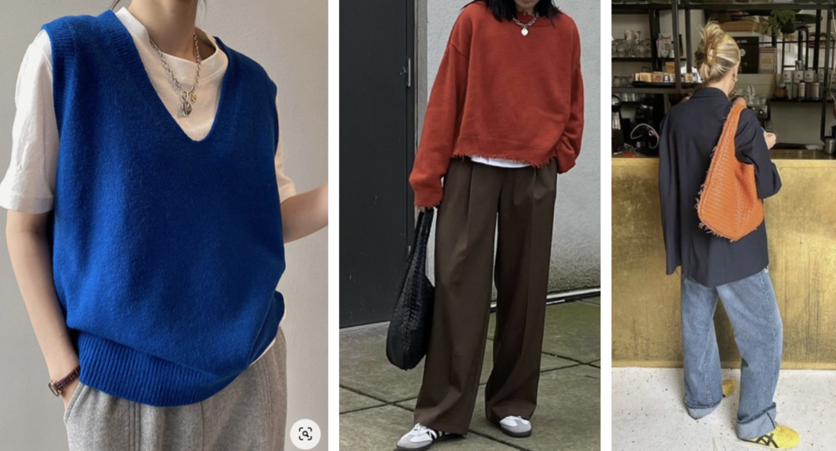 Stylish outfits showcasing three-color coordination