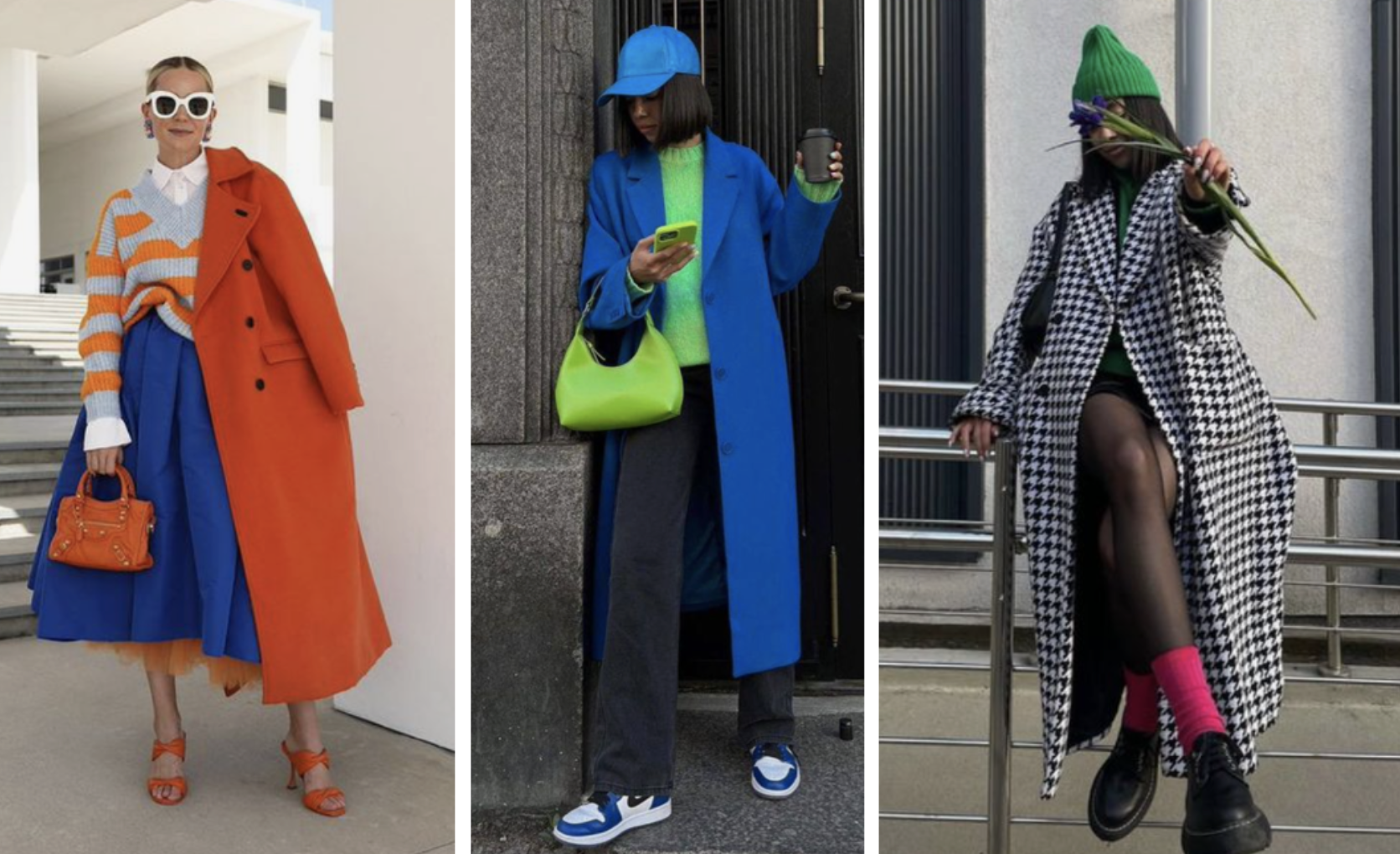 Other stylish outfits showcasing three-color coordination