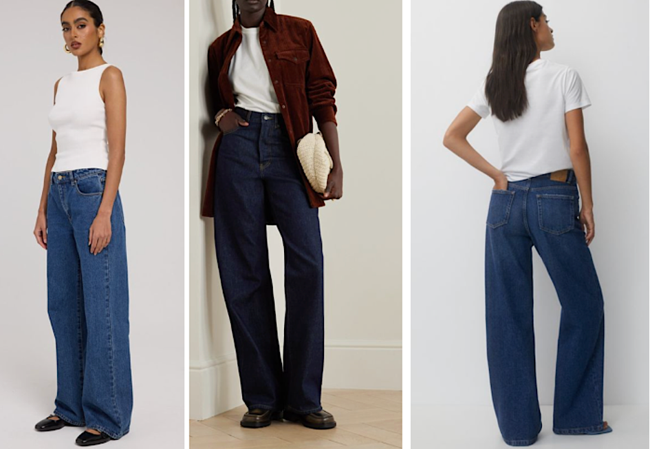 Dark blue wide-leg high-waisted jeans I want to purchase