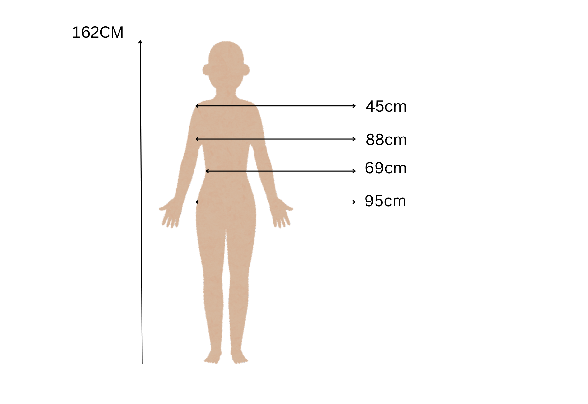 Photos showing my body measurements: shoulders, bust, waist, and hips