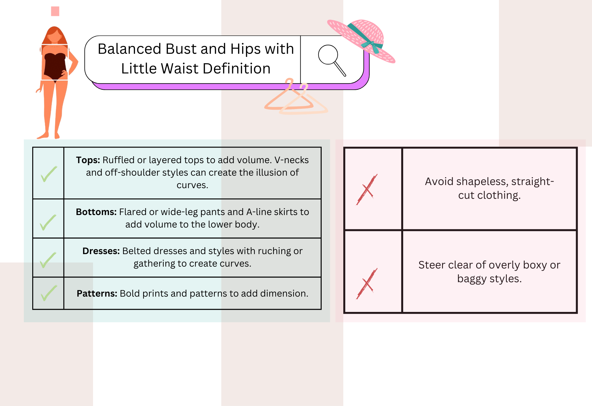 Style guide for rectangle or square body shape: what to wear and avoid