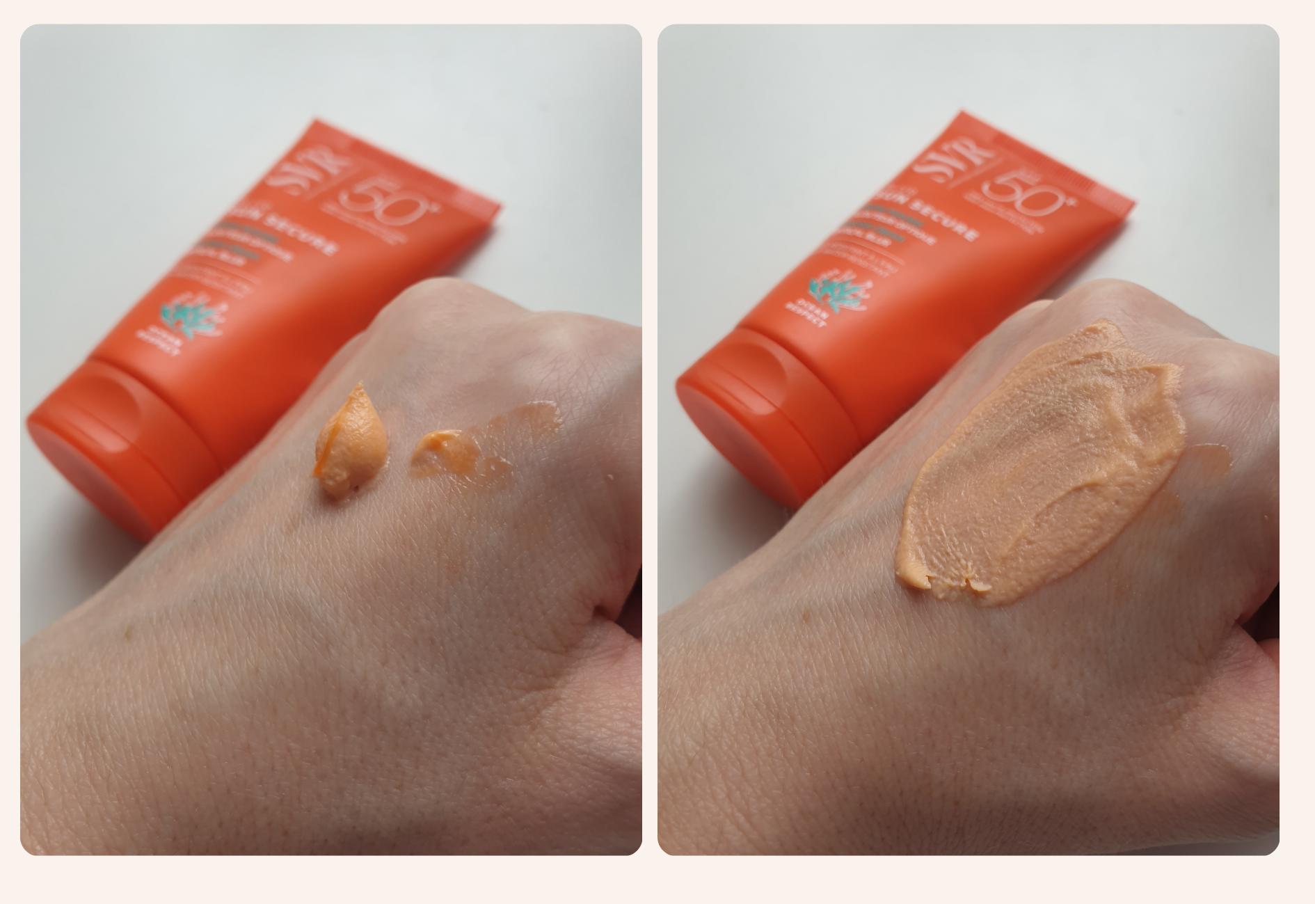 Texture of SVR Blur Sun Secure SPF 50+ sunscreen shown on hand