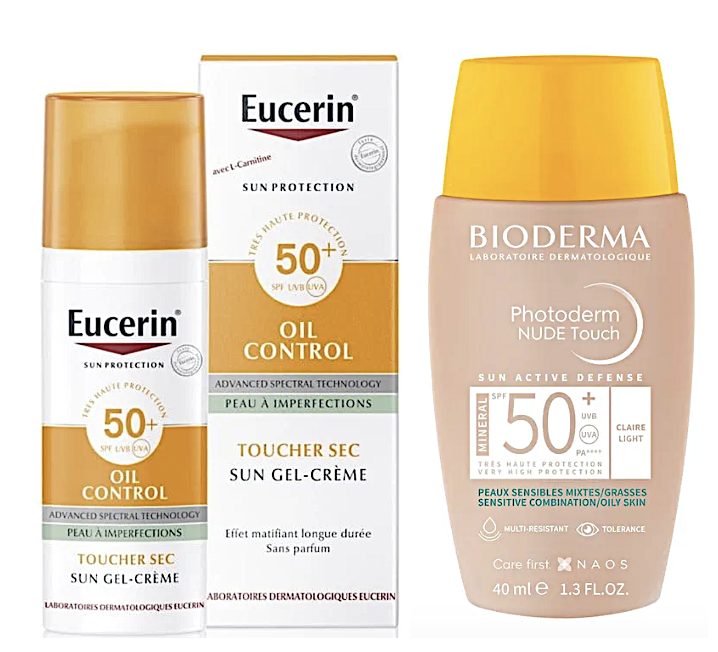 Eucerin Oil Control and Bioderma Nude Touch sunscreens