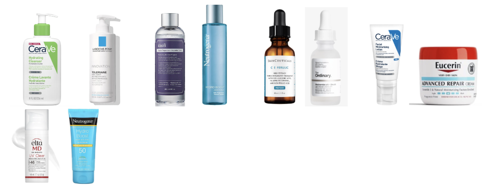 Collection of skincare products recommended by ChatGPT for a morning routine