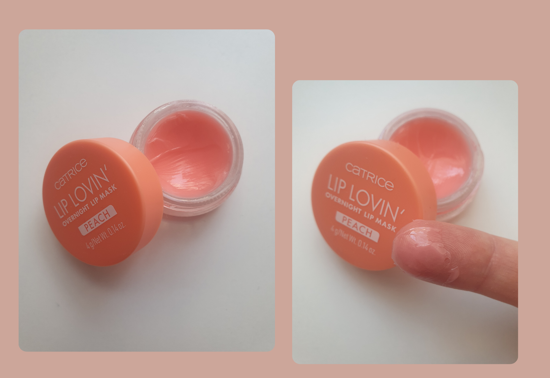 Catrice LIP LOVIN' Overnight Lip Mask with texture shown on finger and in the pot