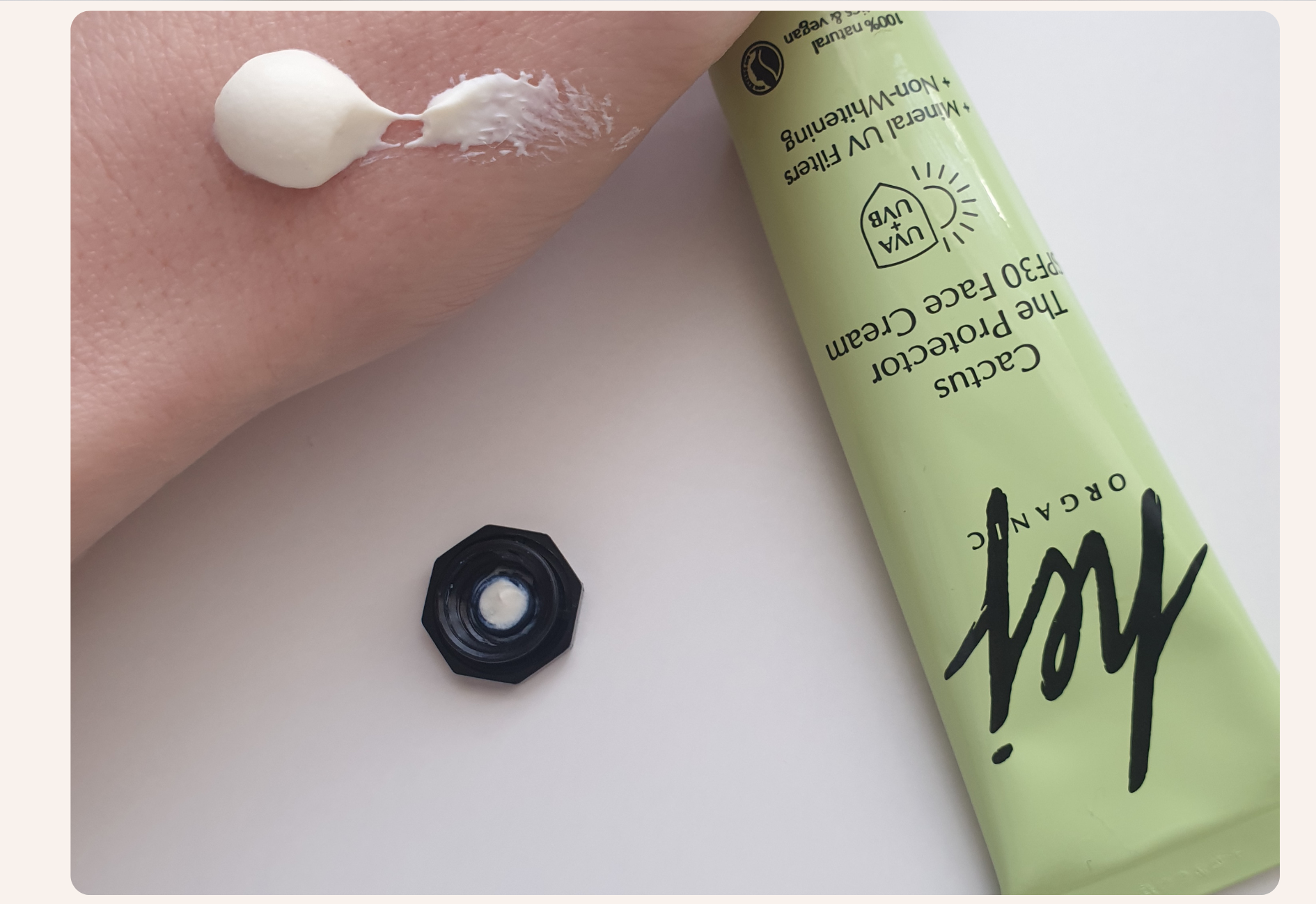 Ball form of hej mineral sunscreen straight from the tube